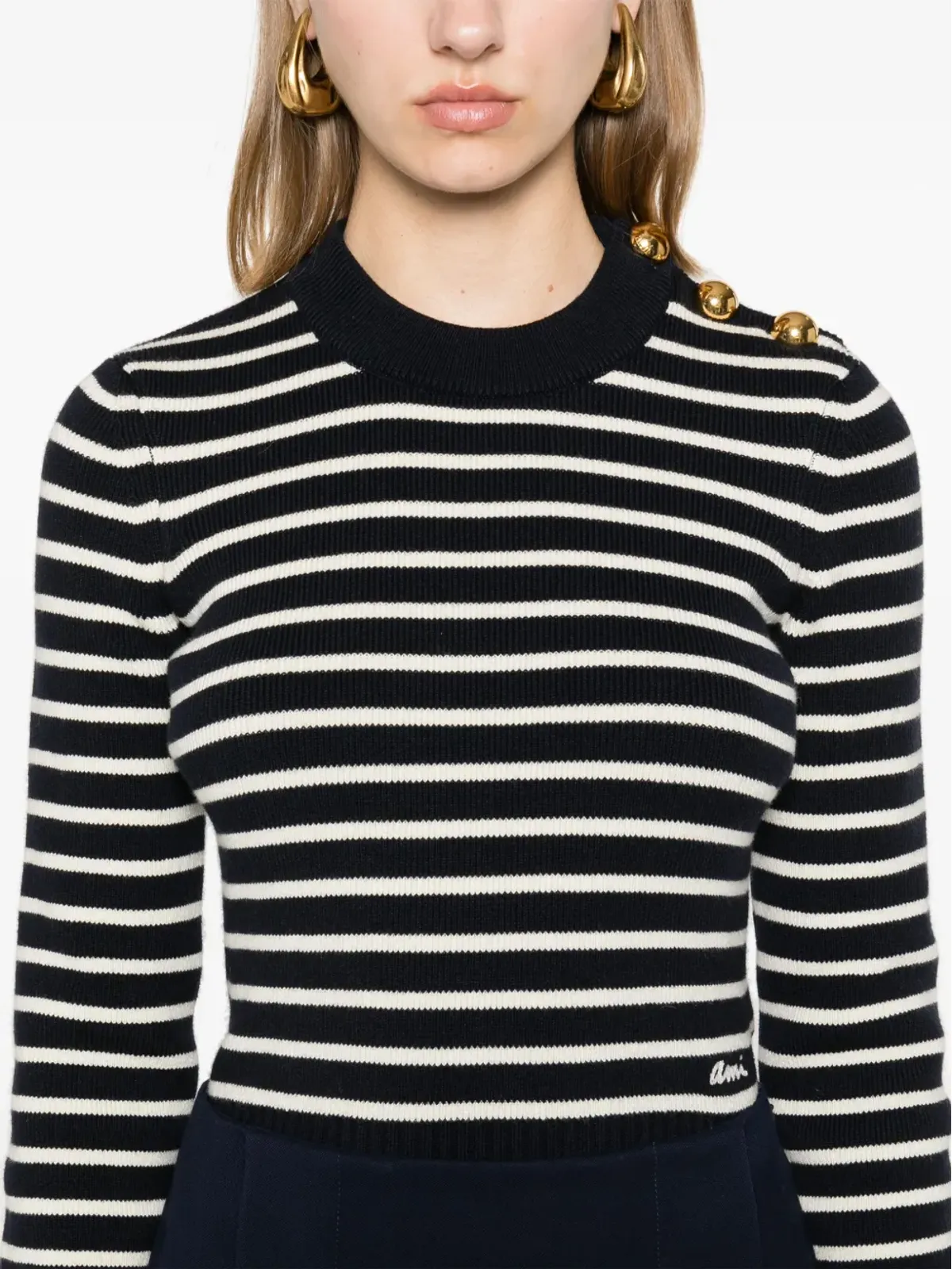 AMI Paris リブ編みストライプ柄ニットセーター ブルー - 画像5