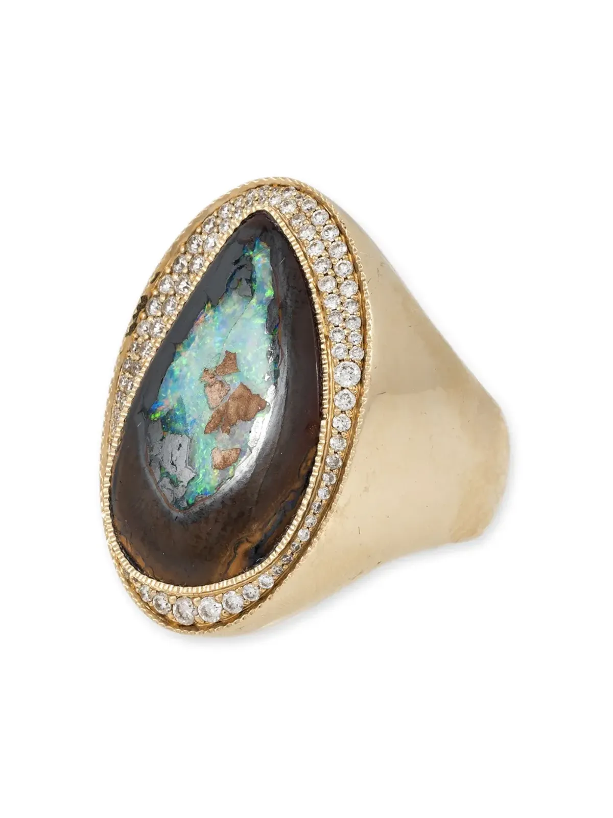 Jacquie Aiche 14kt イエローゴールド フリーフォーム コロライト ダイヤモンド オパール リング - 画像2