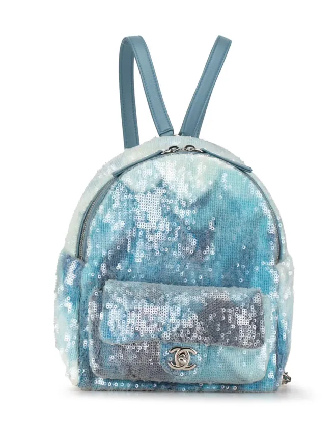 CHANEL Pre-Owned CHANEL Vintage 2018 Sequin Tricolor Waterfall バックパック - Blueの商品画像