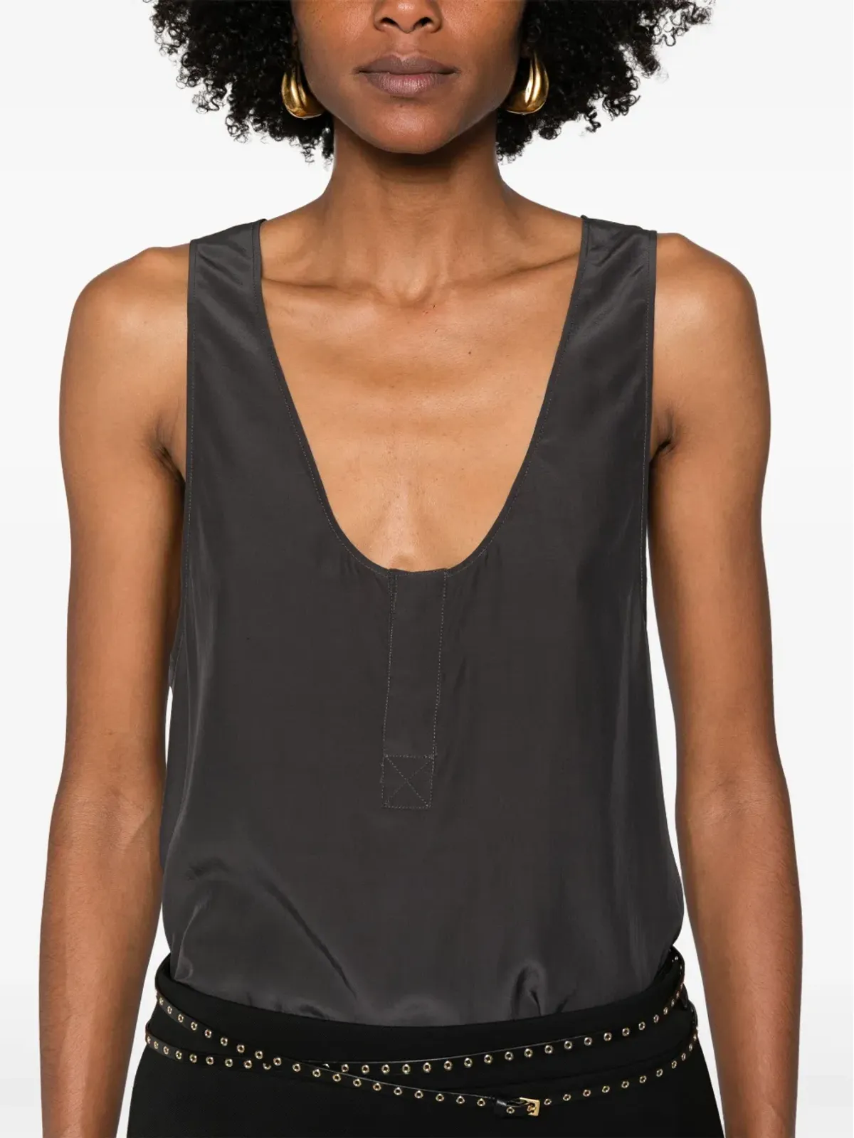 Saint Laurent ヘンリーネック シルク タンクトップ - グレー - 画像5