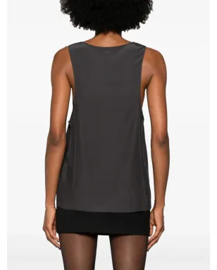 Saint Laurent ヘンリーネック シルク タンクトップ - グレー - サムネイル4
