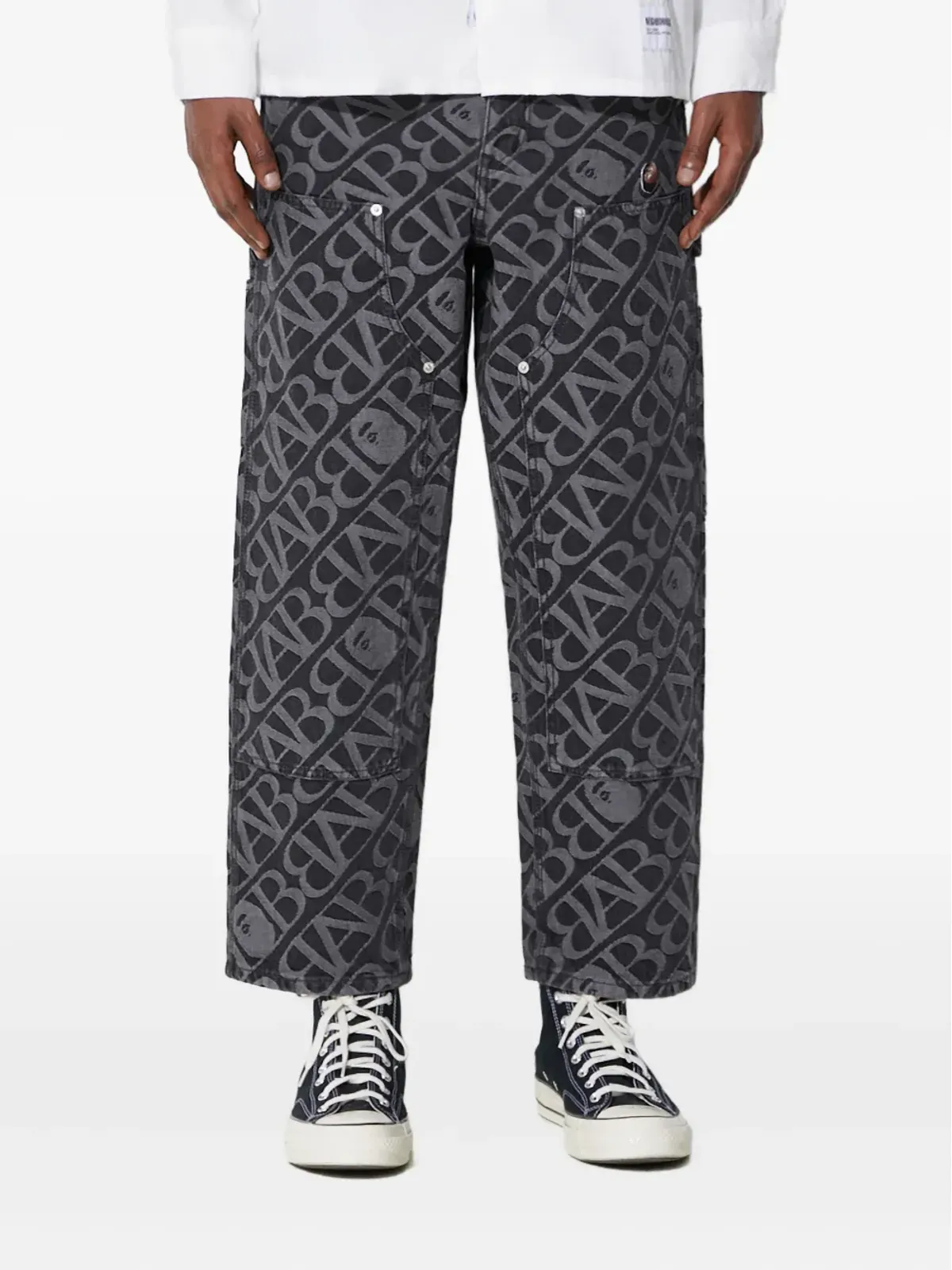 A BATHING APE® ロゴパターン カーペンタージーンズ ブラック - 画像1