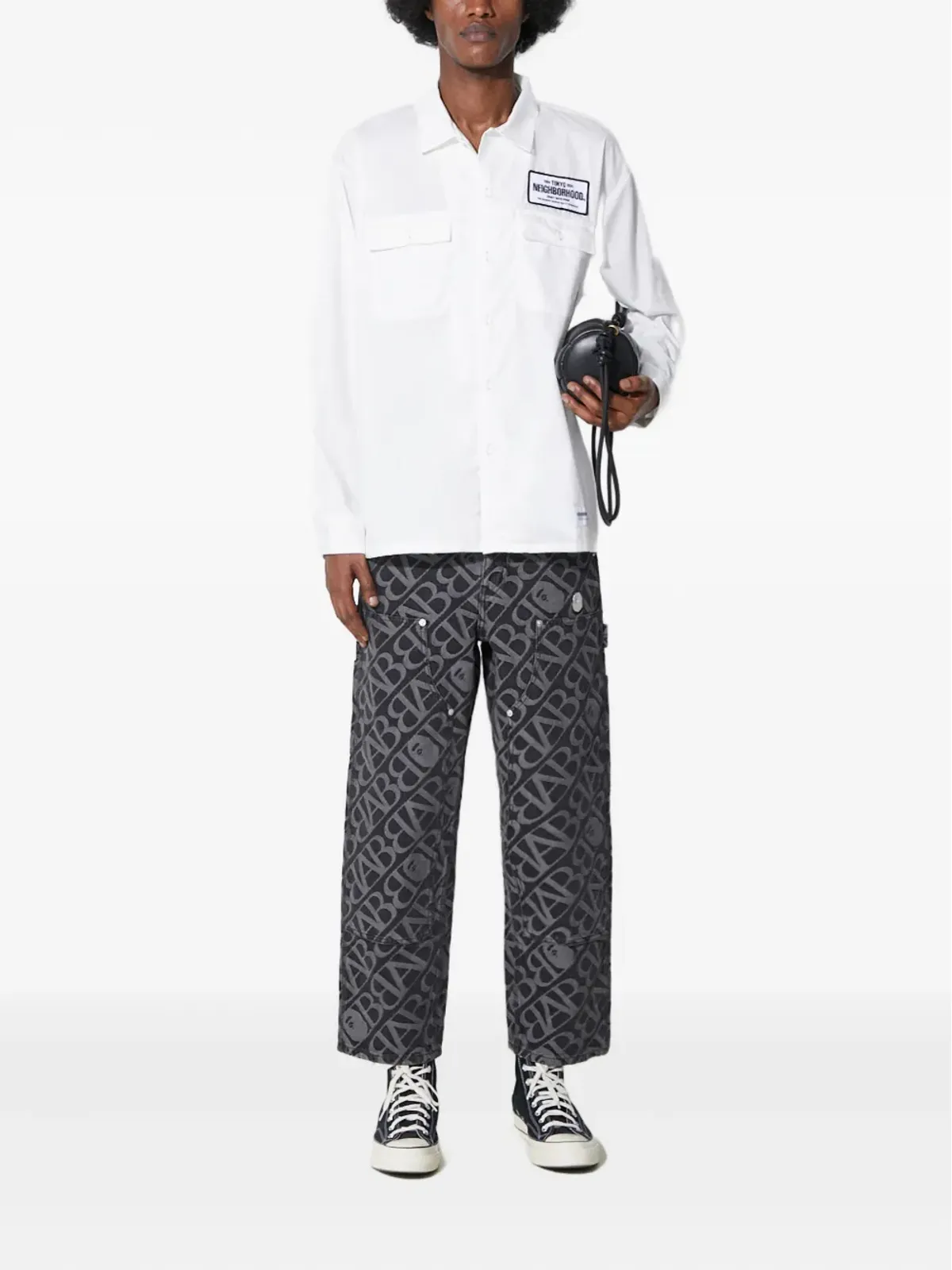 A BATHING APE® ロゴパターン カーペンタージーンズ ブラック - 画像2