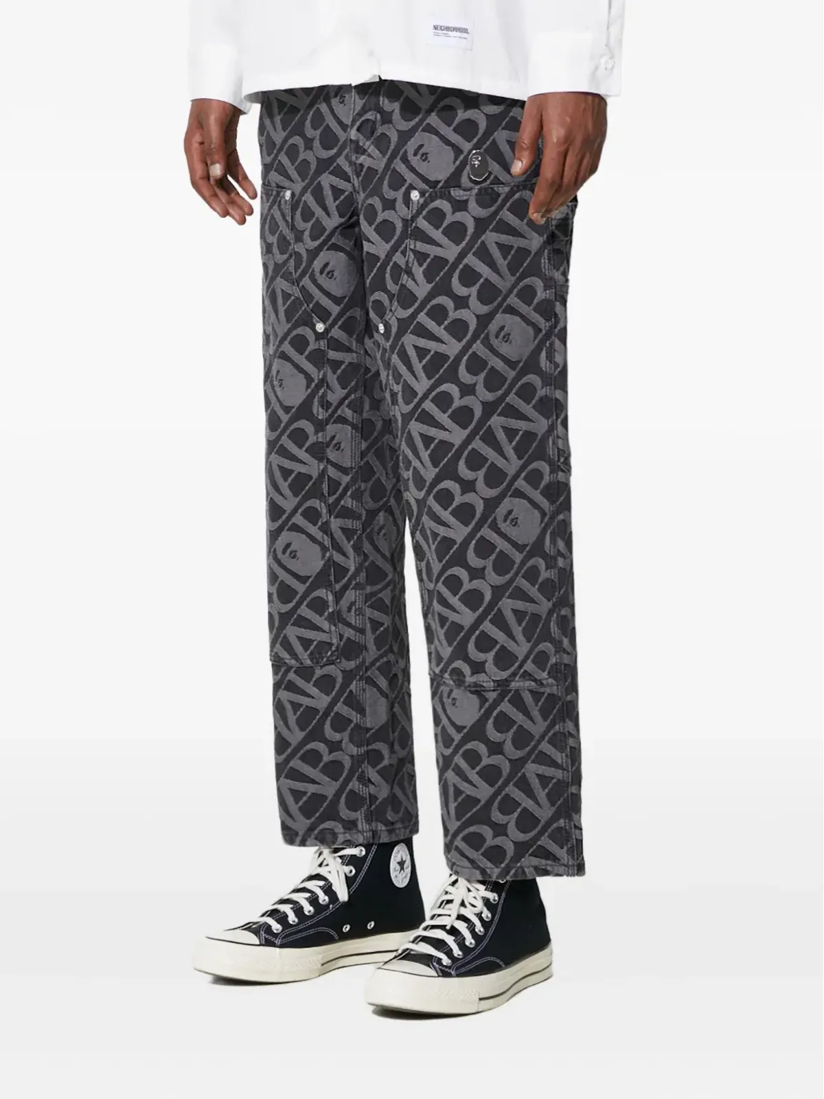 A BATHING APE® ロゴパターン カーペンタージーンズ ブラック - 画像3