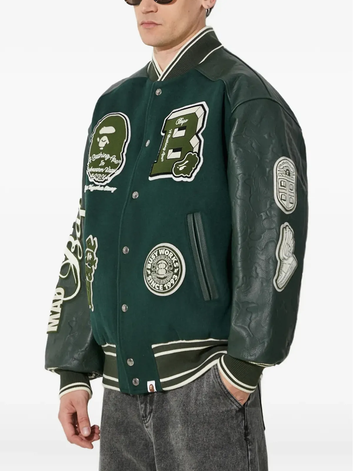 A BATHING APE® パネルド ヴァーシティジャケット - 画像3