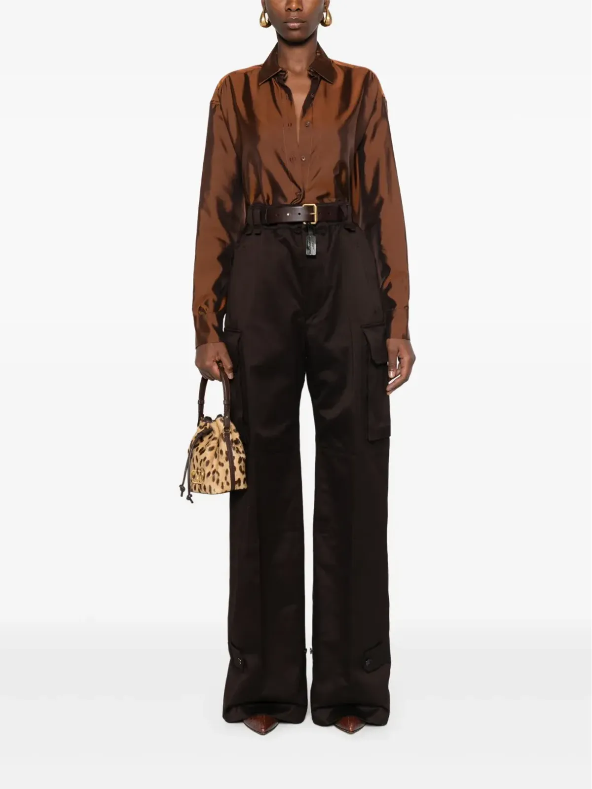 Saint Laurent ロゴ刺繍パンツ - ブラウン - 画像2