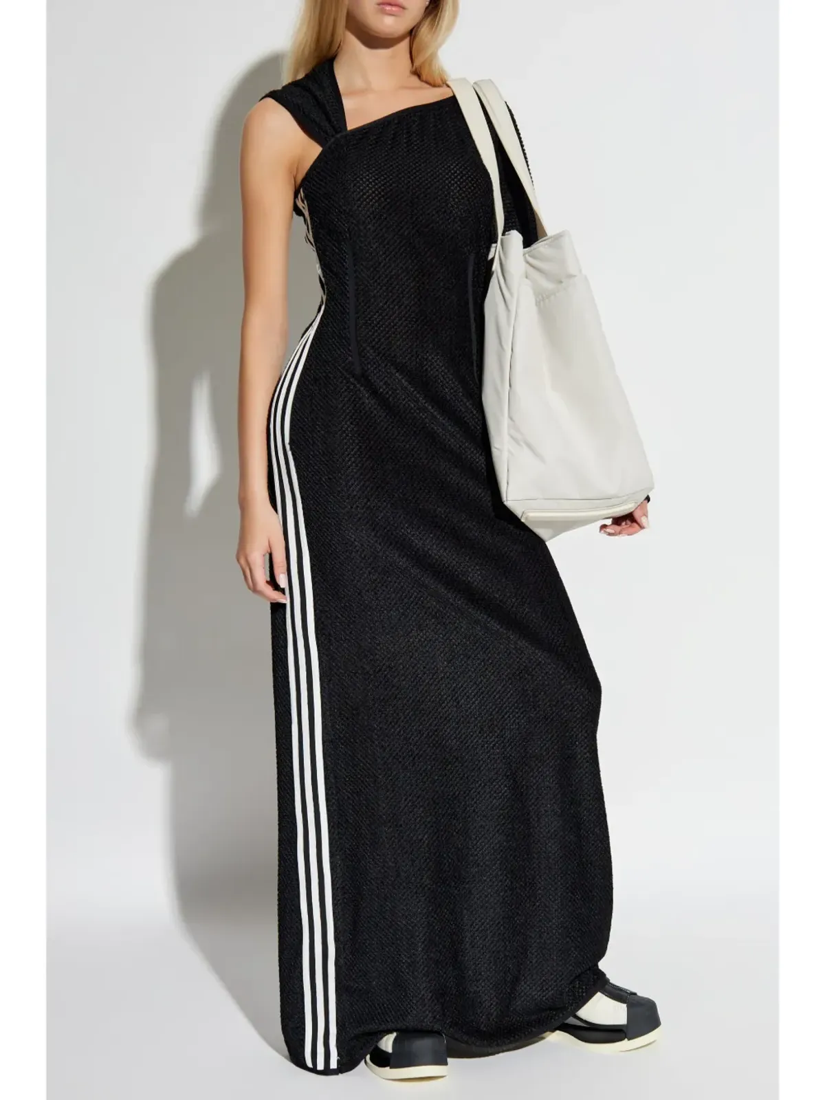 Y-3 ストライプディテールのワンショルダーマキシドレス ブラック - 画像2