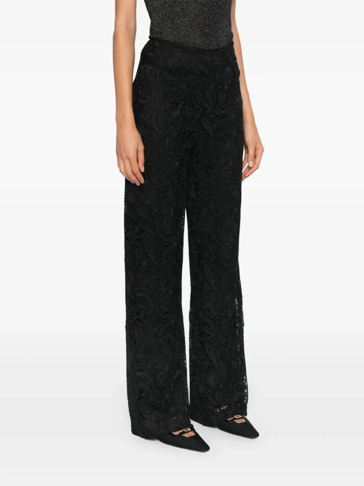 TWINSET マクラメ・ストレートレッグパンツ ブラック - 画像3