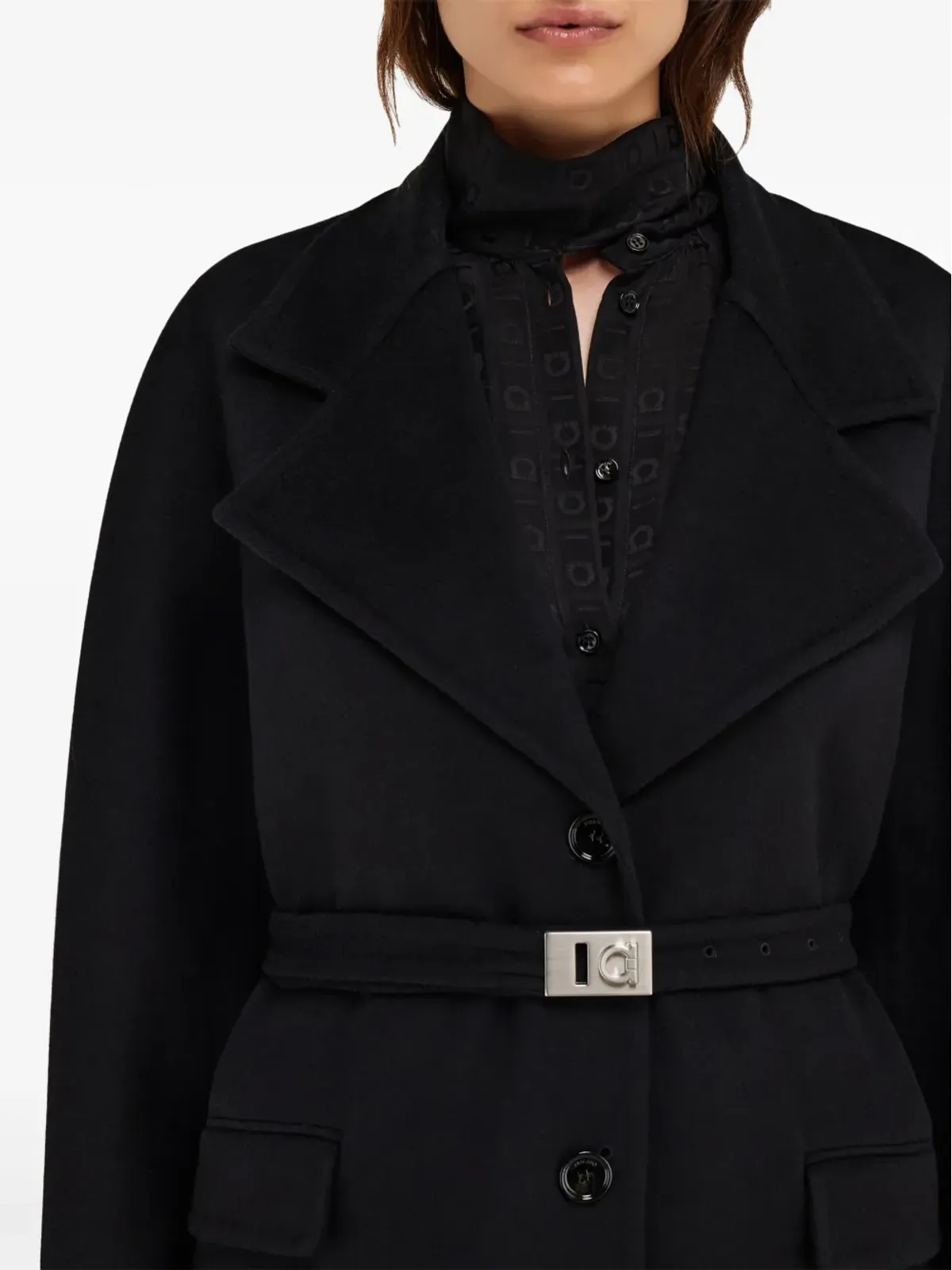 Ferragamo ウール混コート ブラック - 画像4