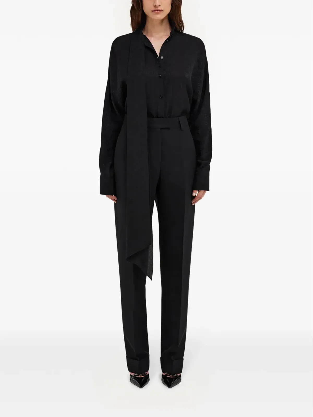 Ferragamo サッシュカラーのシルク ブラウス - ブラック - 画像2
