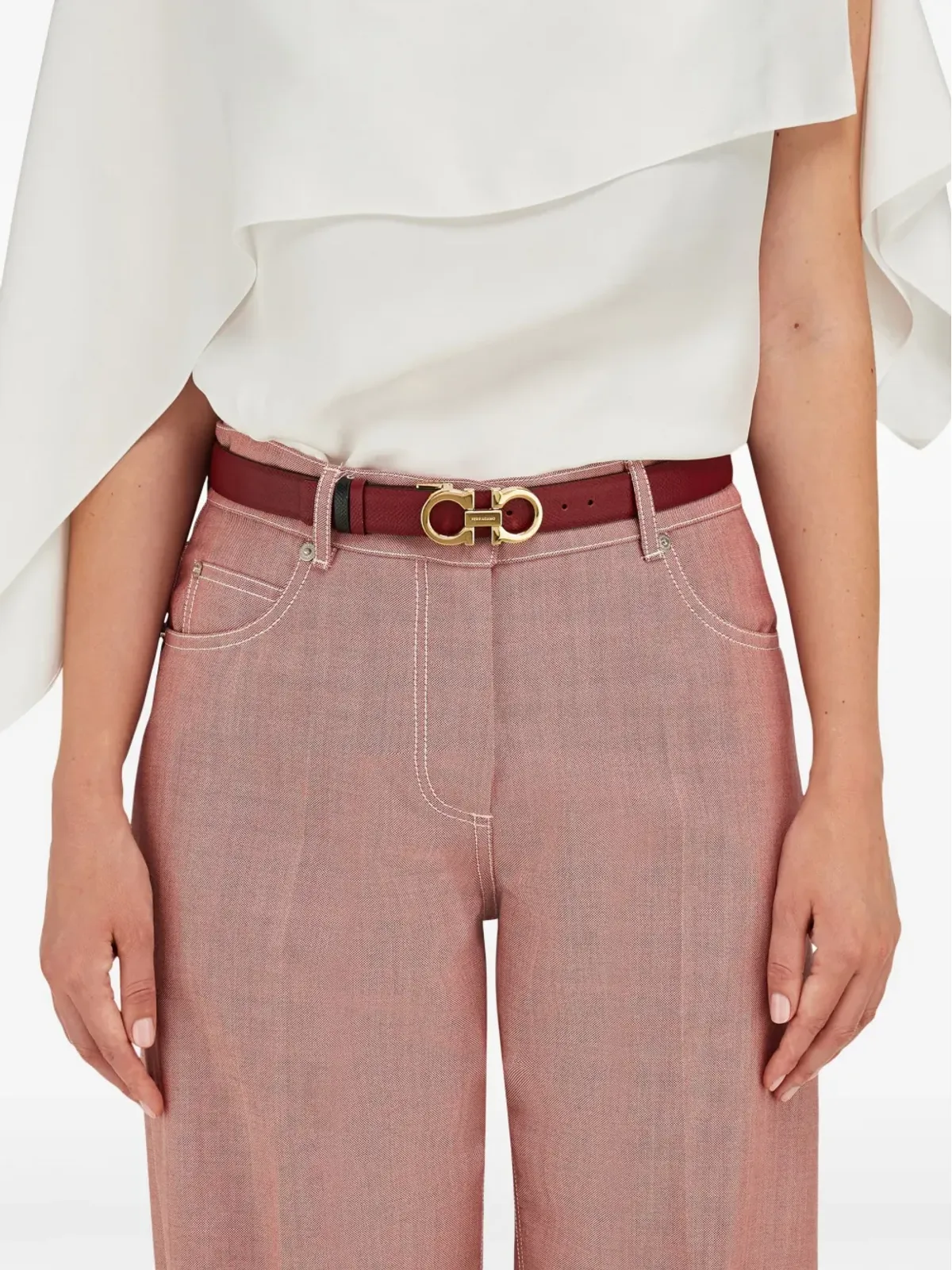 Ferragamo リバーシブル ガンチーニバックル ベルト レッド - 画像4