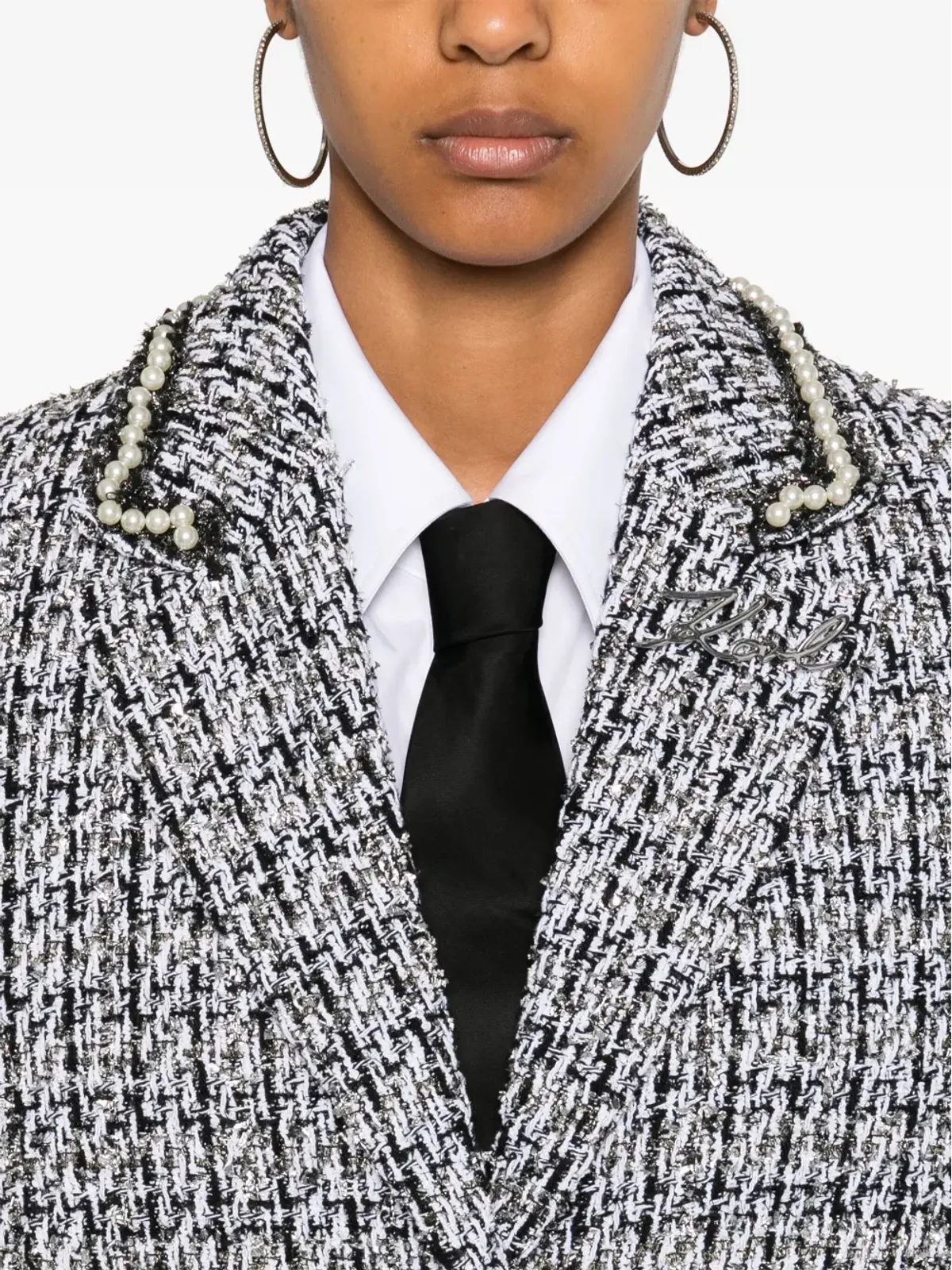 Karl Lagerfeld フェイクパール装飾ブークレ ジャケット - ブラック - 画像5