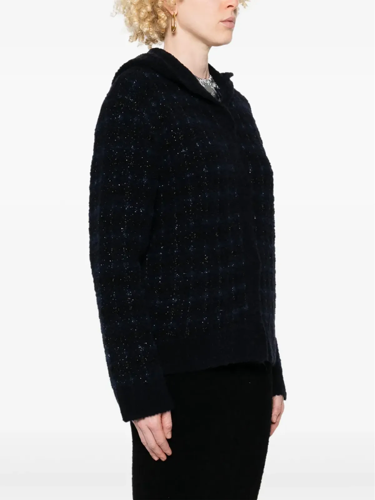 TWINSET ジャカードニット チェック柄ジャケット ブルー - 画像3
