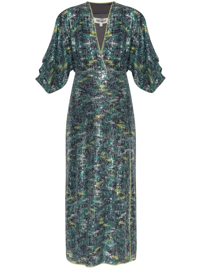 DVF Diane von Furstenberg DVF Diane von Furstenberg ジェッセル スパンコール装飾ミディドレス グリーンの商品画像