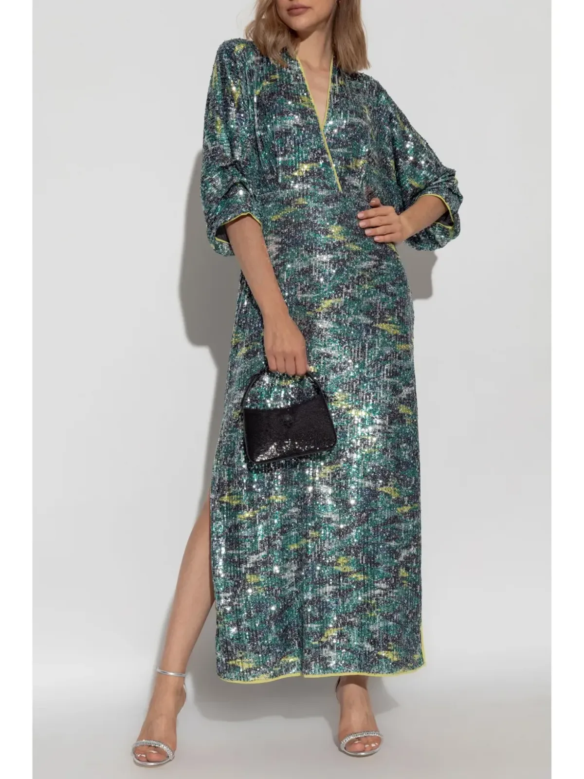 DVF Diane von Furstenberg ジェッセル スパンコール装飾ミディドレス グリーン - 画像2