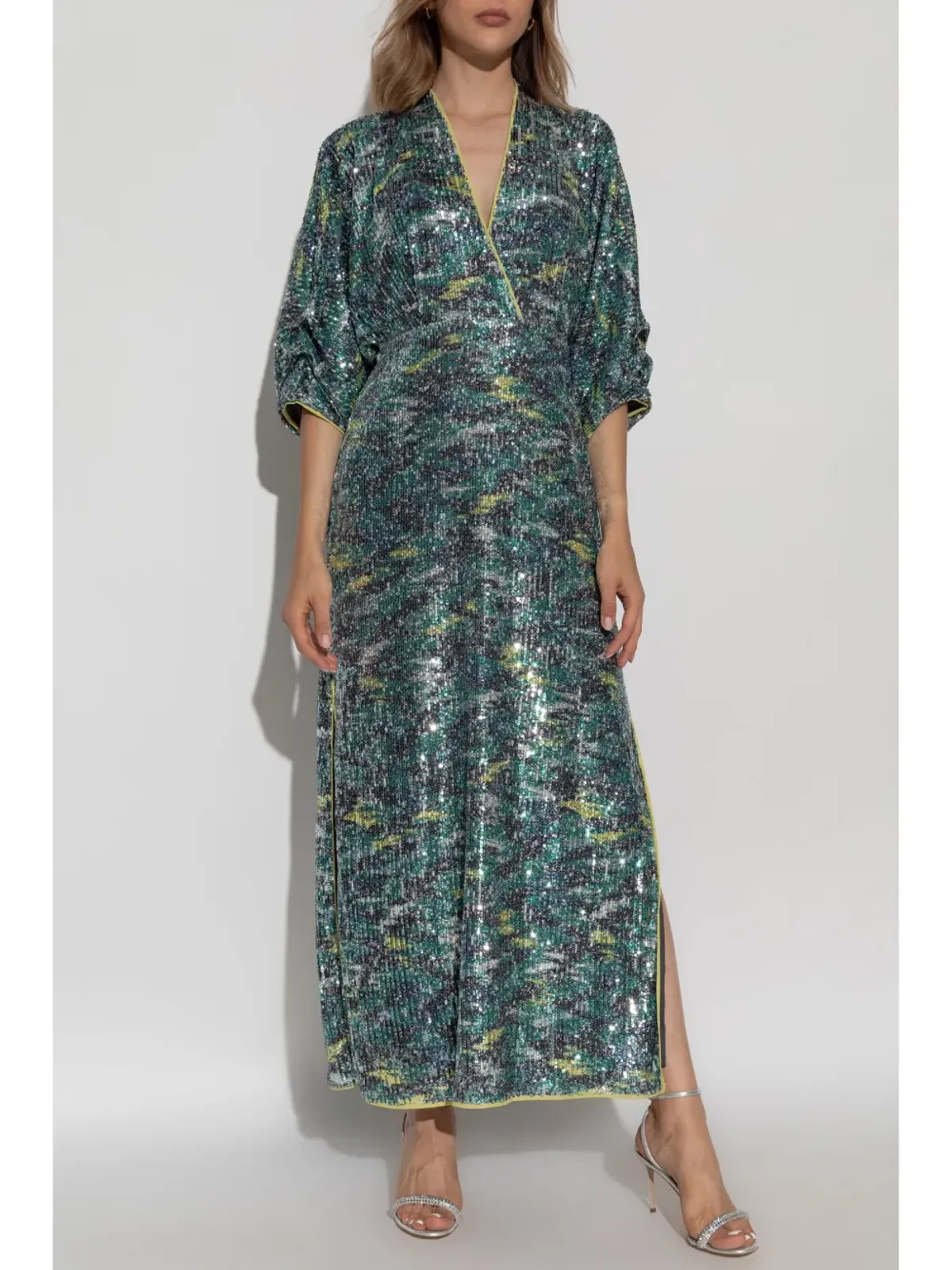 DVF Diane von Furstenberg ジェッセル スパンコール装飾ミディドレス グリーン - 画像3