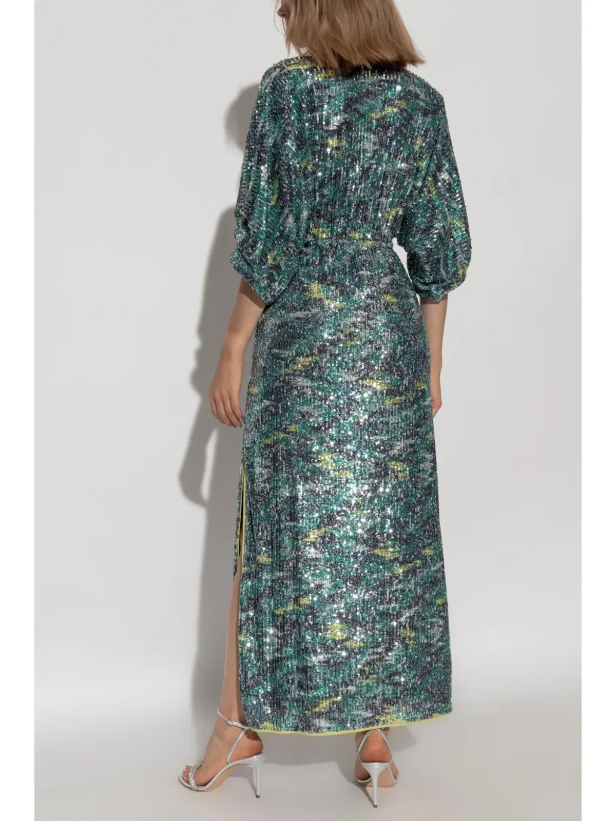 DVF Diane von Furstenberg ジェッセル スパンコール装飾ミディドレス グリーン - 画像4