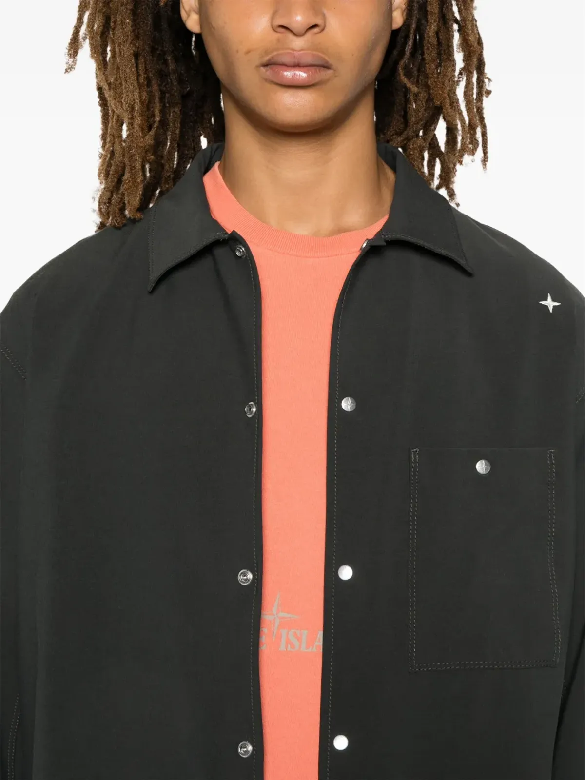 Stone Island プレススタッド オーバーシャツ グレー - 画像5