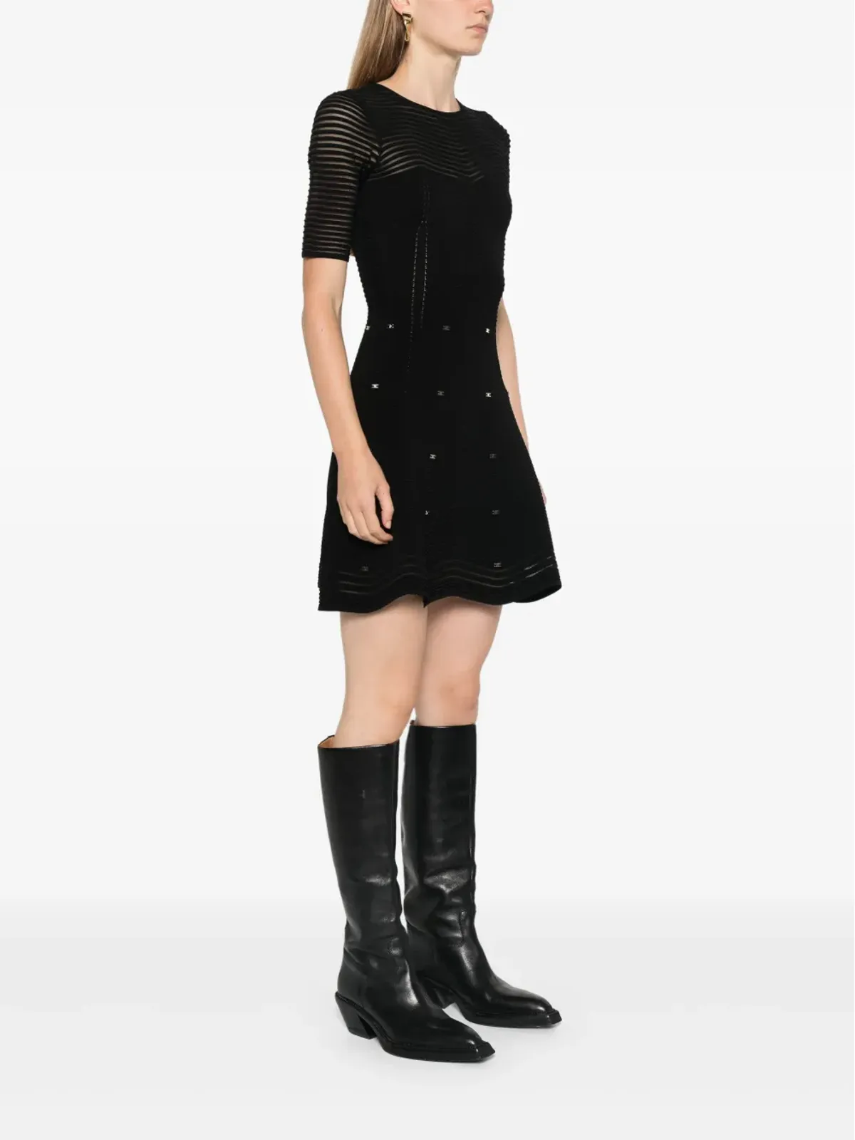Elisabetta Franchi ヘリンボーン柄ミニドレス ブラック - 画像3