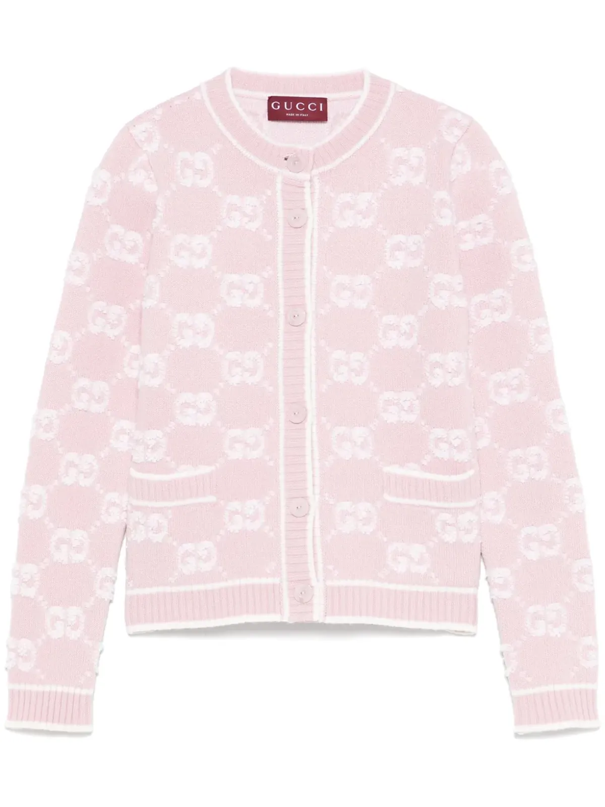 Gucci GG ウールブークレ ジャカード カーディガン ピンク - 画像1