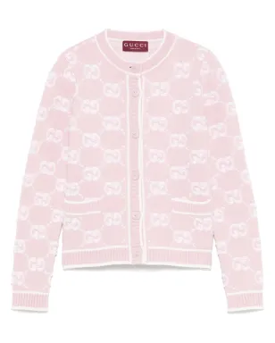 Gucci GG ウールブークレ ジャカード カーディガン ピンク - サムネイル1