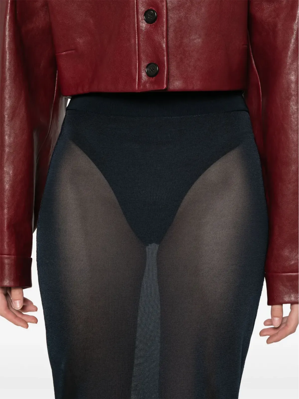 Saint Laurent ニット編みペンシルミディスカート ブルー - 画像5
