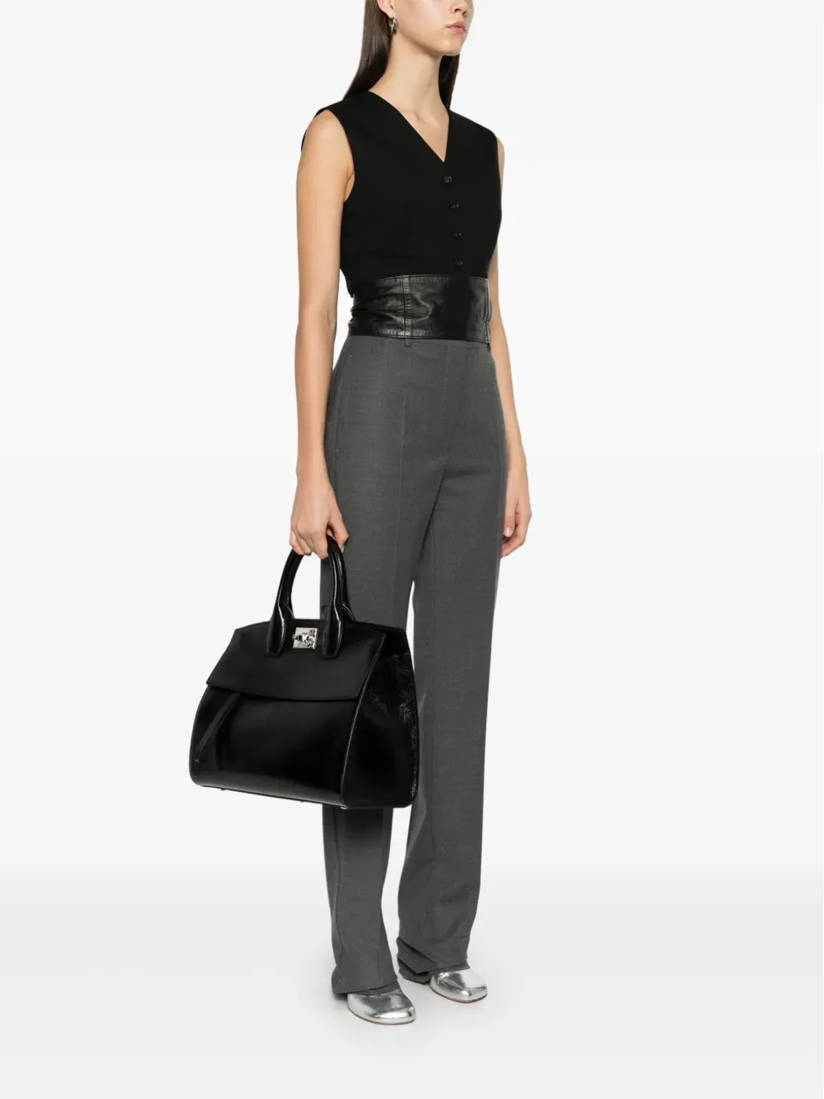 Ferragamo 大型 スタジオソフト トートバッグ ブラック - 画像2