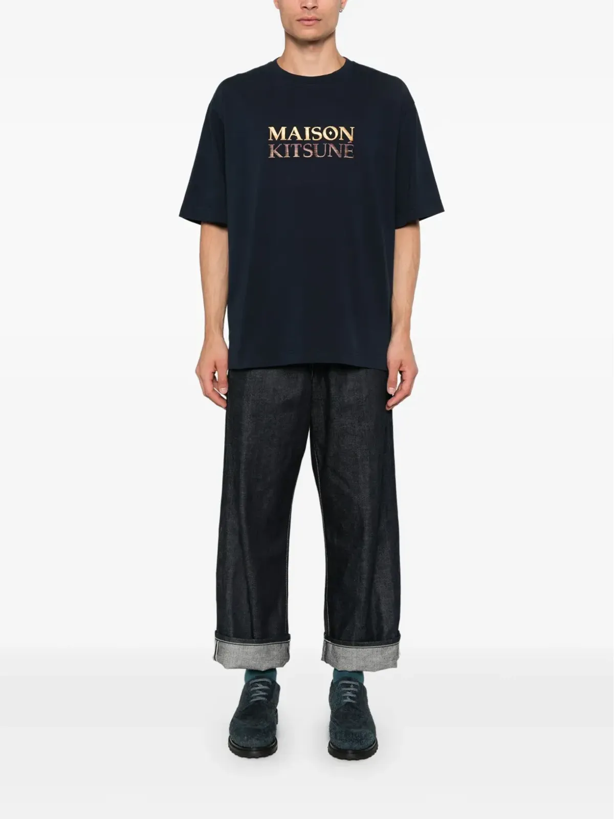 ビンテージ Maison Kitsuné グラデーションロゴ Tシャツ ブルー - 画像2