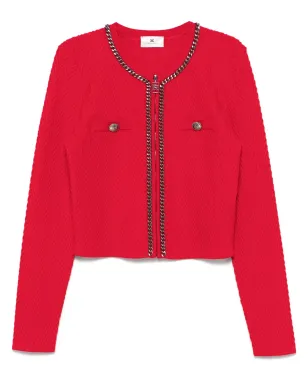 Elisabetta Franchi ヘリンボーンステッチ カーディガン - 赤 - サムネイル1