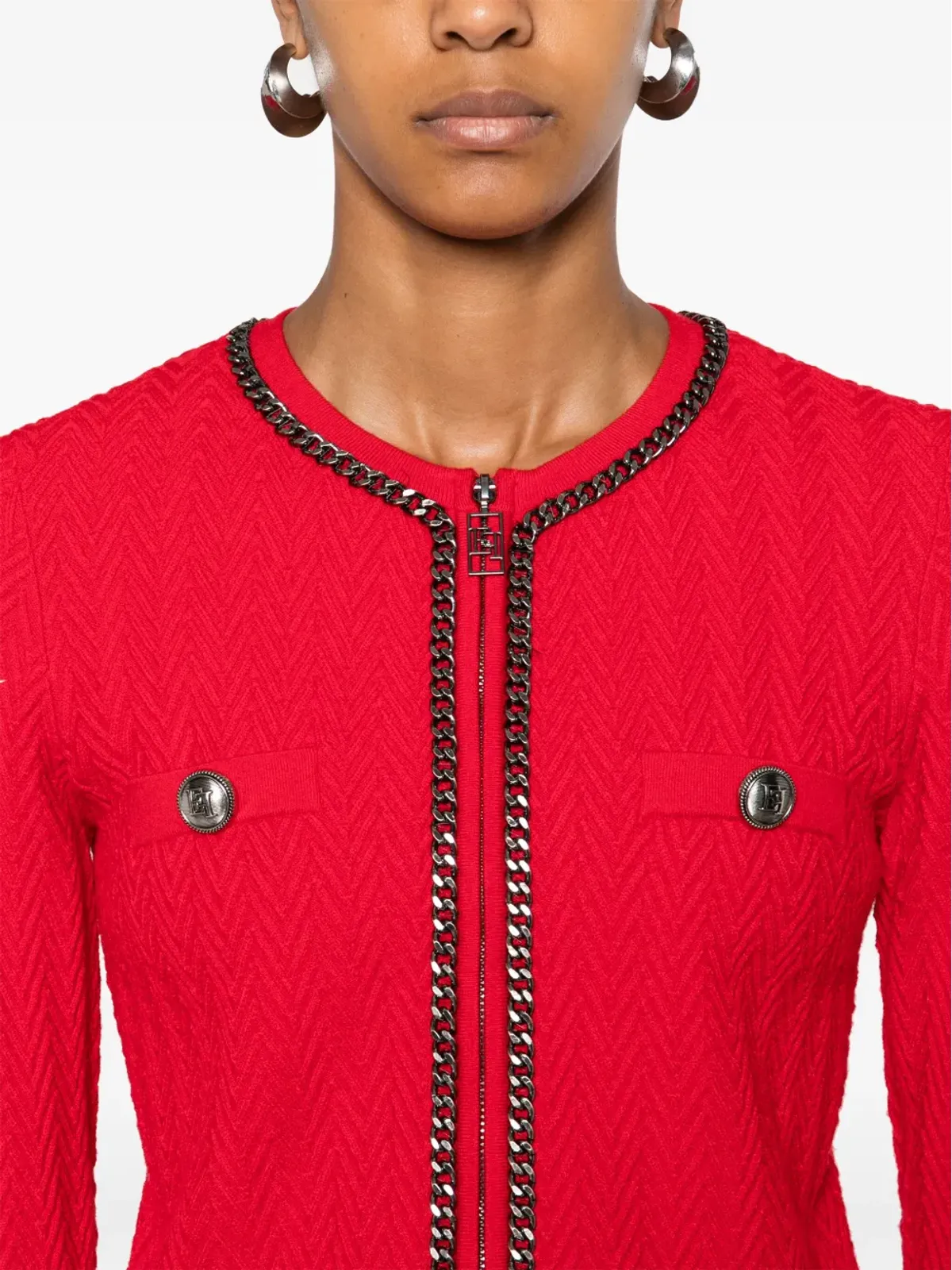 Elisabetta Franchi ヘリンボーンステッチ カーディガン - 赤 - 画像5