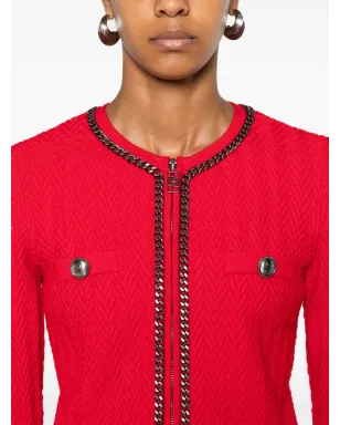 Elisabetta Franchi ヘリンボーンステッチ カーディガン - 赤 - サムネイル5