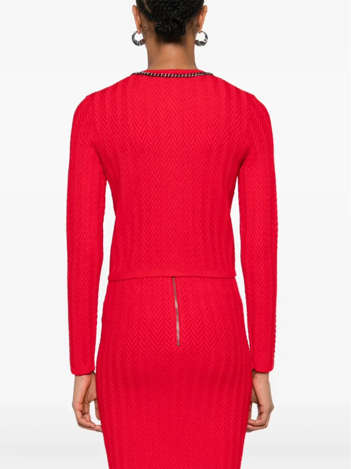 Elisabetta Franchi ヘリンボーンステッチ カーディガン - 赤 - 画像4