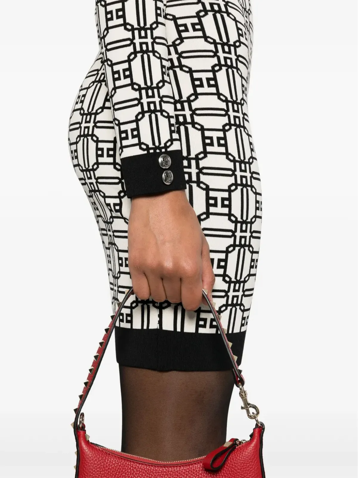 Elisabetta Franchi ジャカード ロゴ ロールネック ミニドレス - 画像5