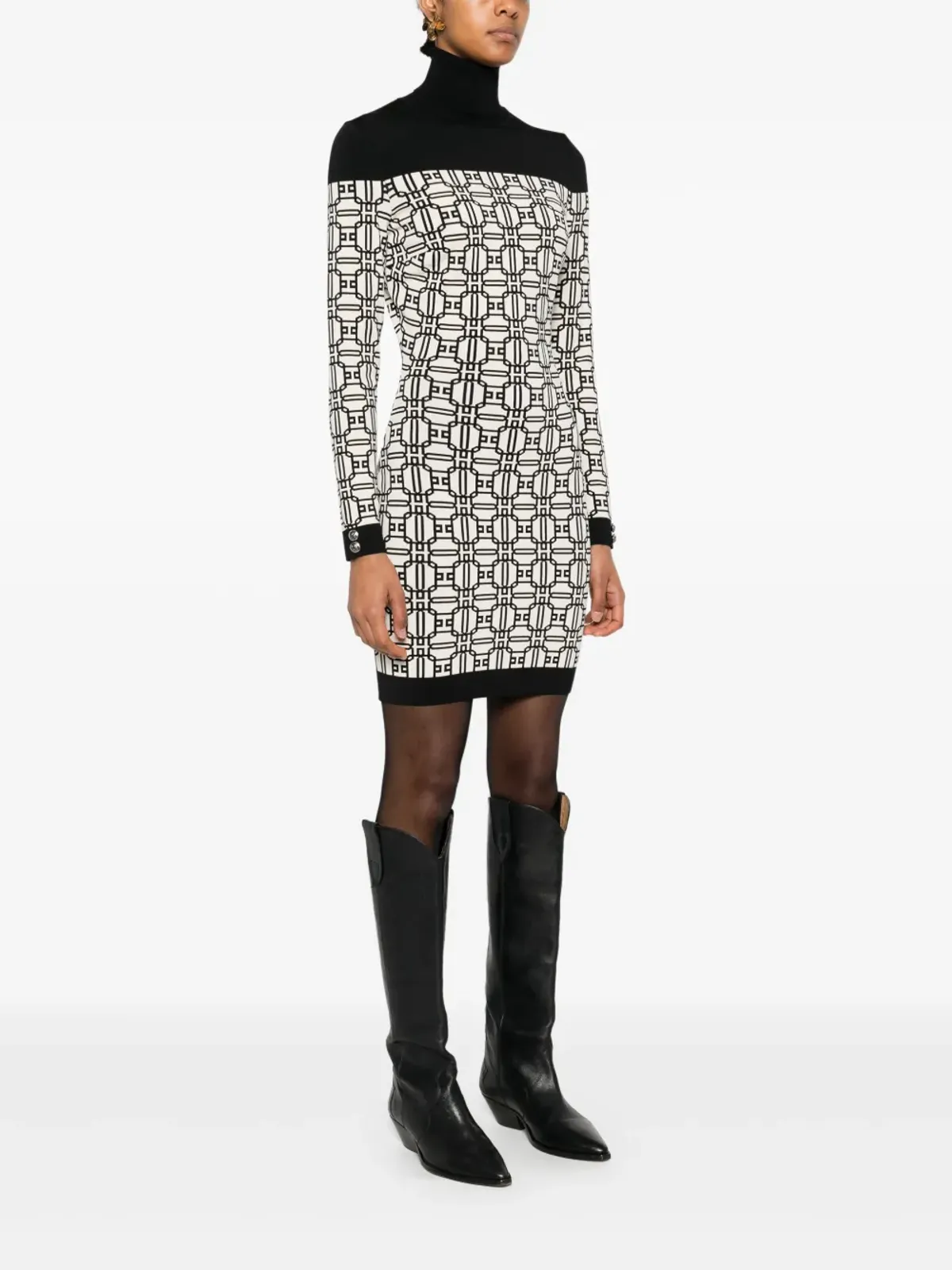 Elisabetta Franchi ジャカード ロゴ ロールネック ミニドレス - 画像3