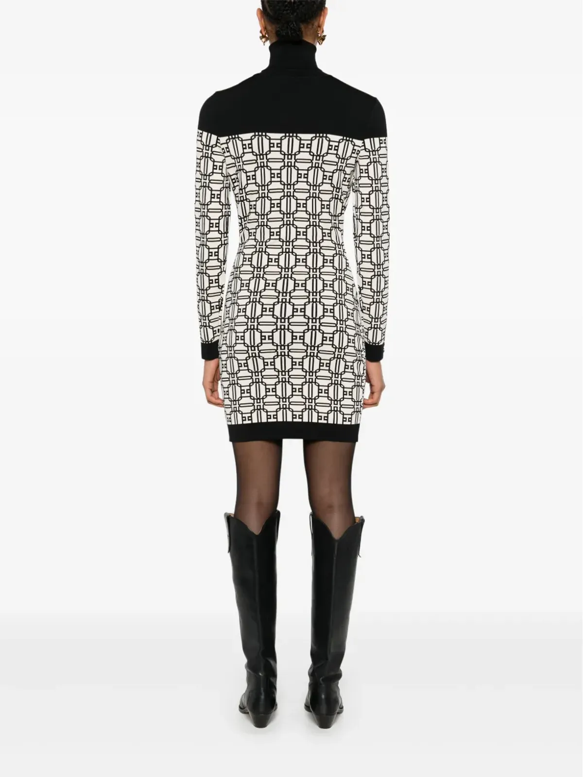 Elisabetta Franchi ジャカード ロゴ ロールネック ミニドレス - 画像4