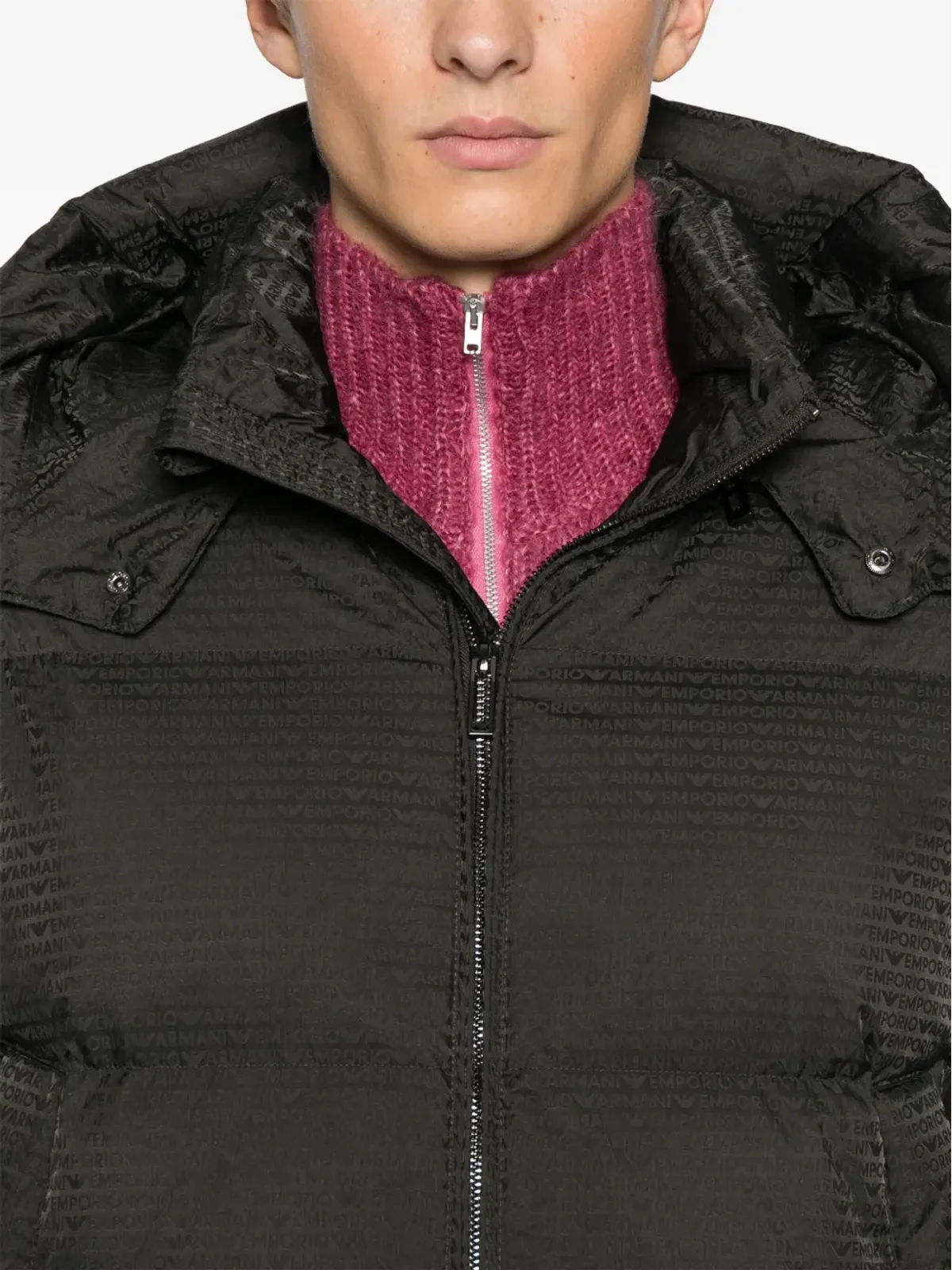 Emporio Armani ロゴ入りフーデッドダウンジャケット グリーン - 画像5