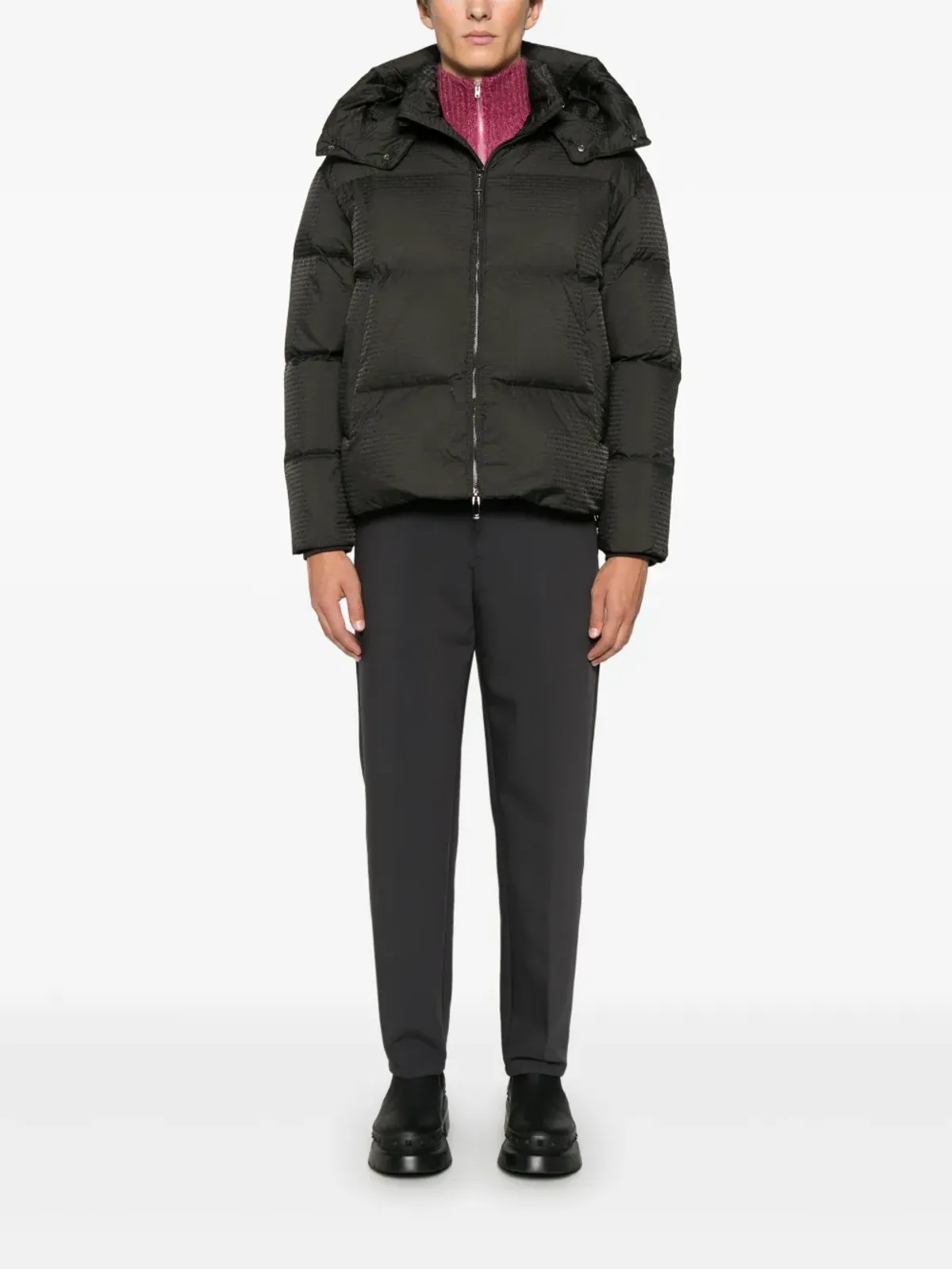Emporio Armani ロゴ入りフーデッドダウンジャケット グリーン - 画像2