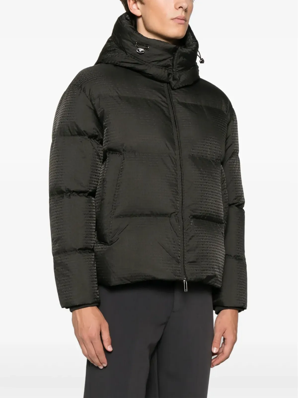 Emporio Armani ロゴ入りフーデッドダウンジャケット グリーン - 画像3
