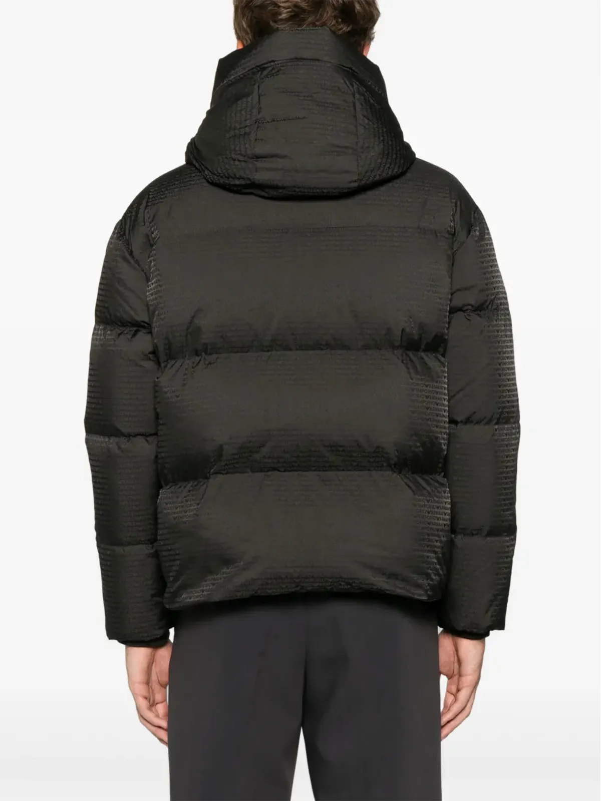 Emporio Armani ロゴ入りフーデッドダウンジャケット グリーン - 画像4