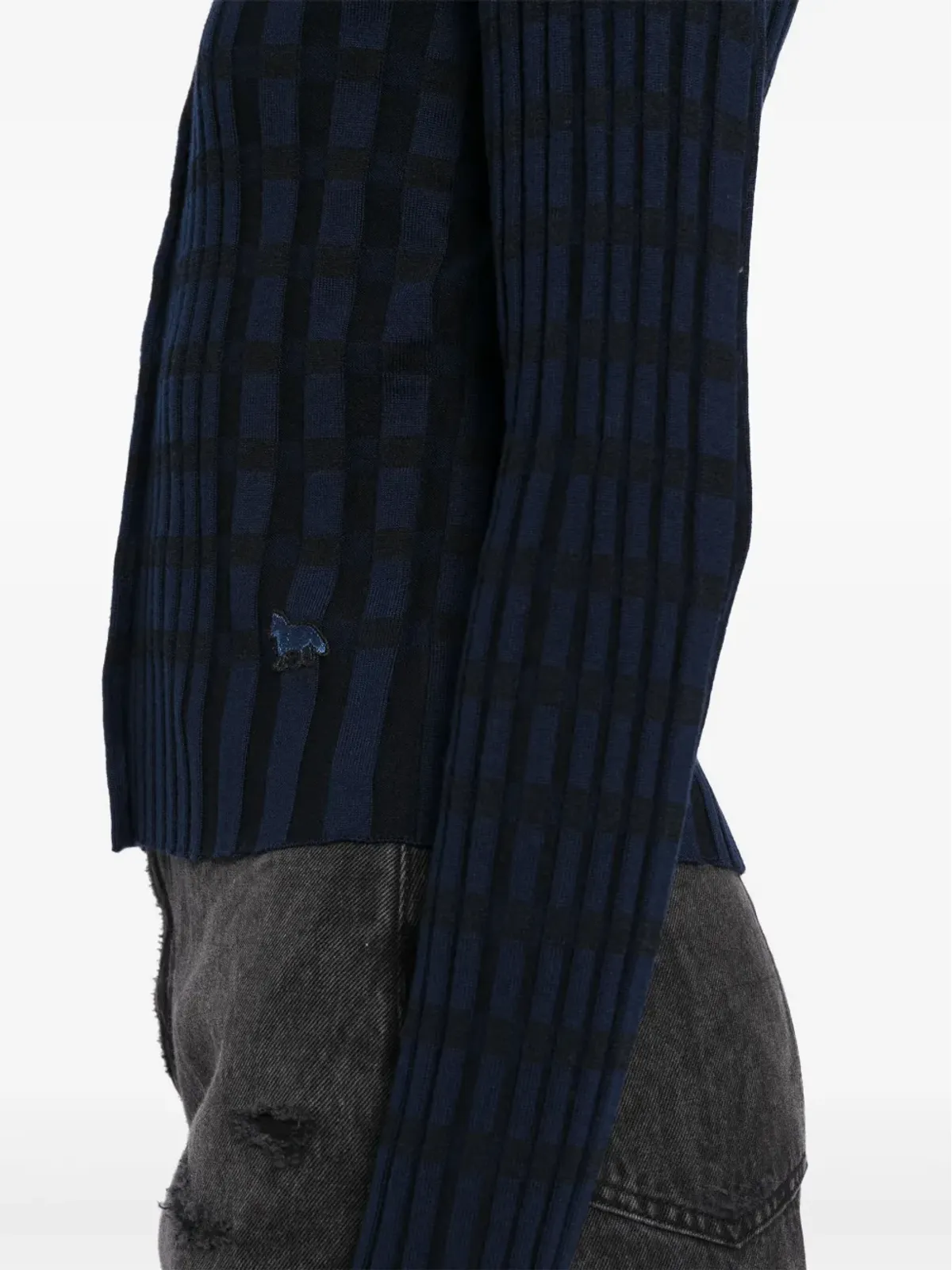 Maison Kitsuné チェック柄ニットシャツ ブラック - 画像5