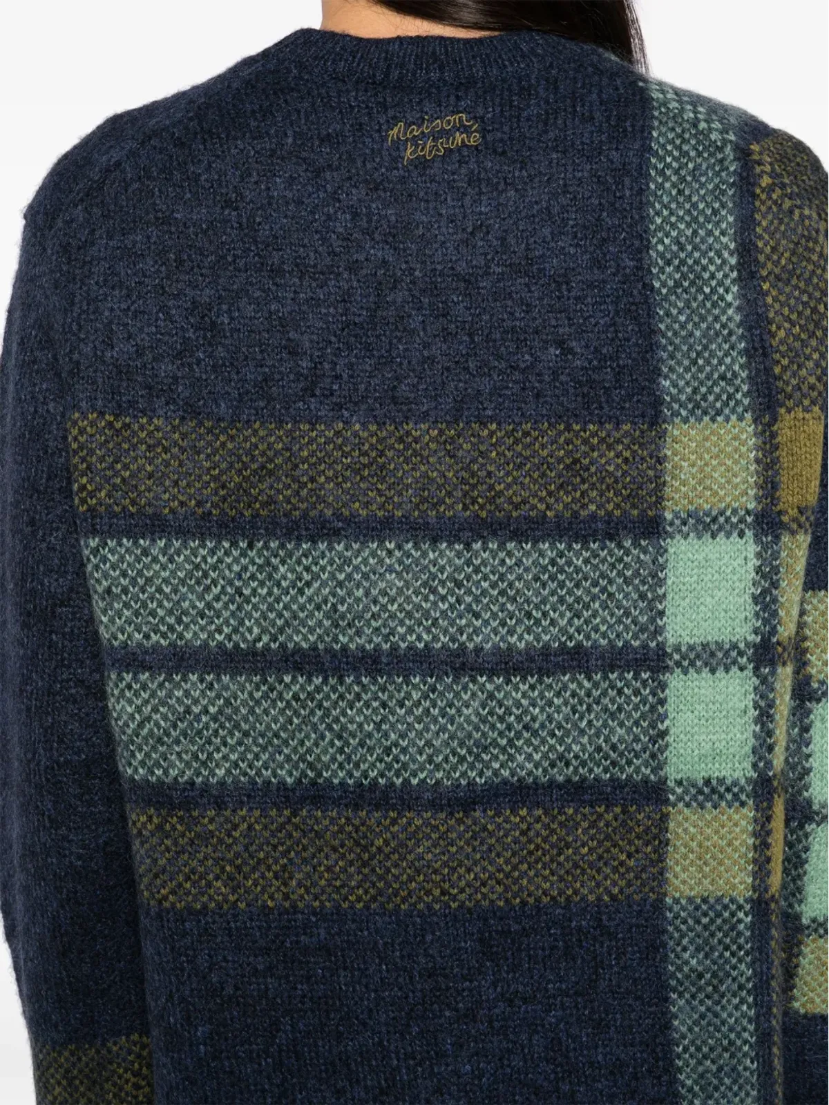 Maison Kitsuné グラフィックチェックのインターシャ ニットセーター ブルー - 画像5