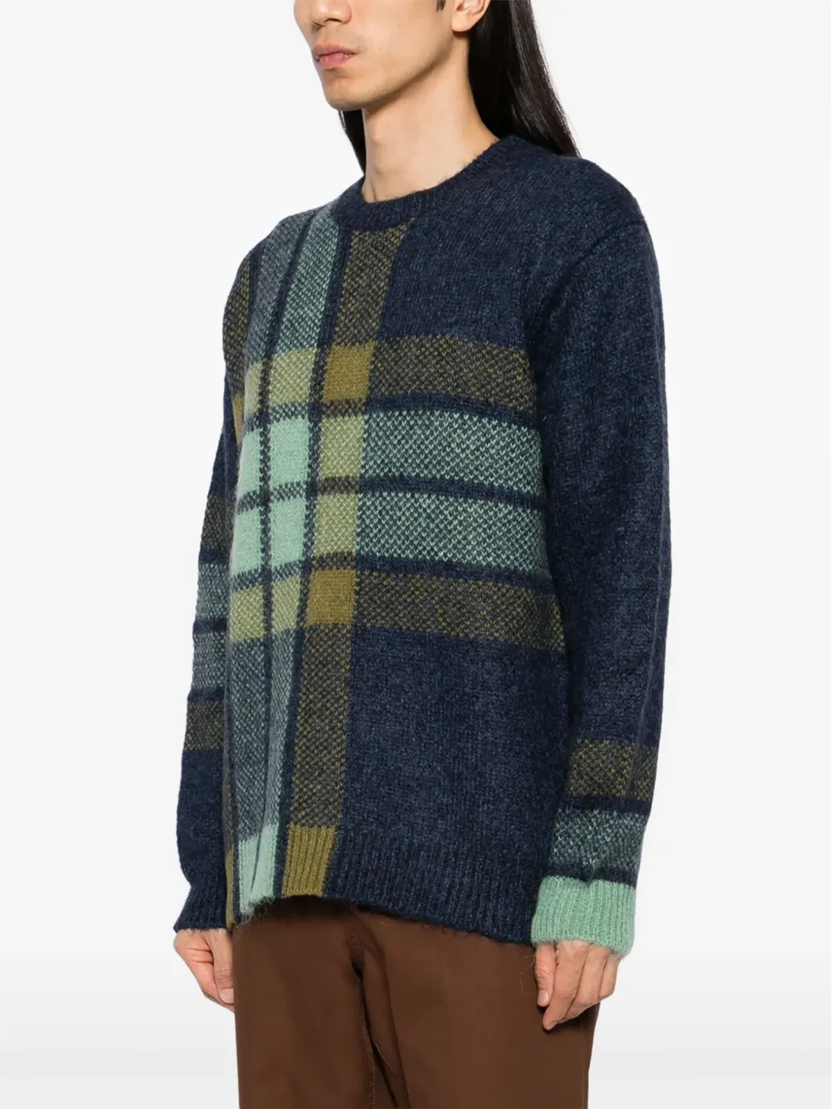 Maison Kitsuné グラフィックチェックのインターシャ ニットセーター ブルー - 画像3