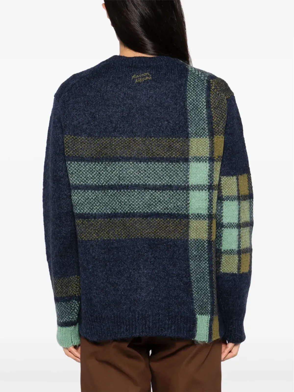 Maison Kitsuné グラフィックチェックのインターシャ ニットセーター ブルー - 画像4