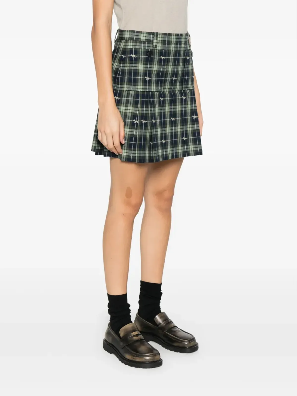 Maison Kitsuné ポケット装飾付きプリーツミニスカート - グリーン - 画像3