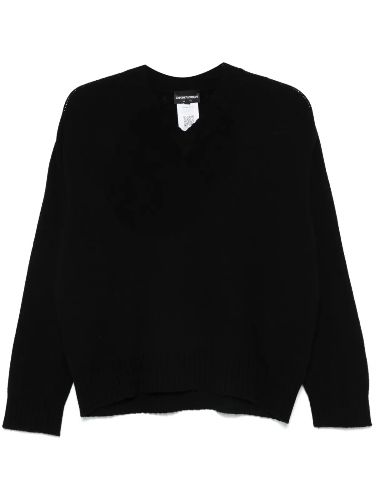 Emporio Armani バージンウール Vネックセーター ブラック - 画像1