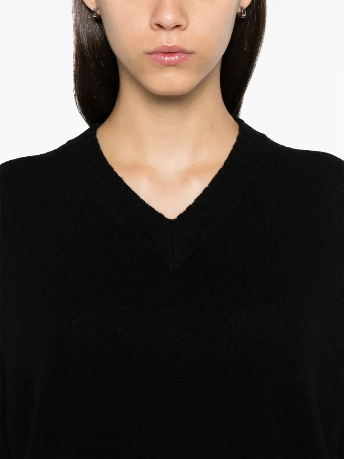 Emporio Armani バージンウール Vネックセーター ブラック - 画像5