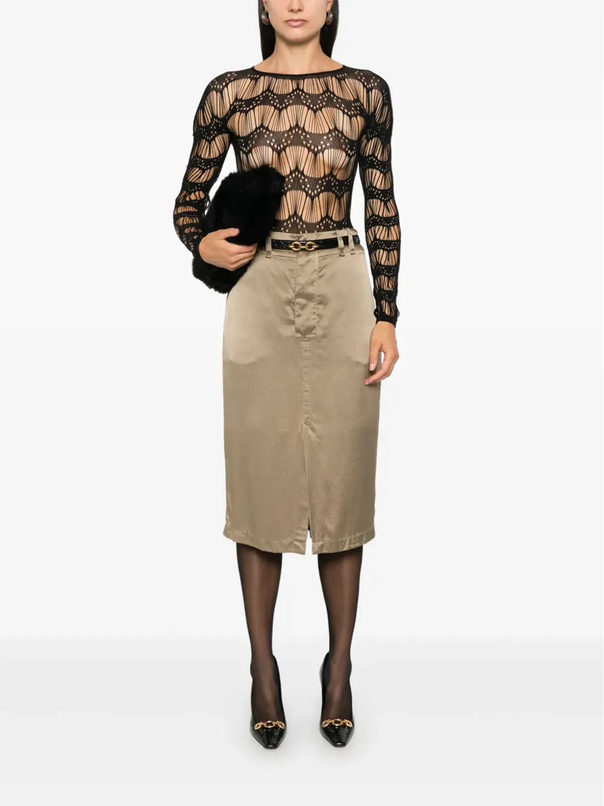 Saint Laurent シルク ペンシルスカート - 画像2
