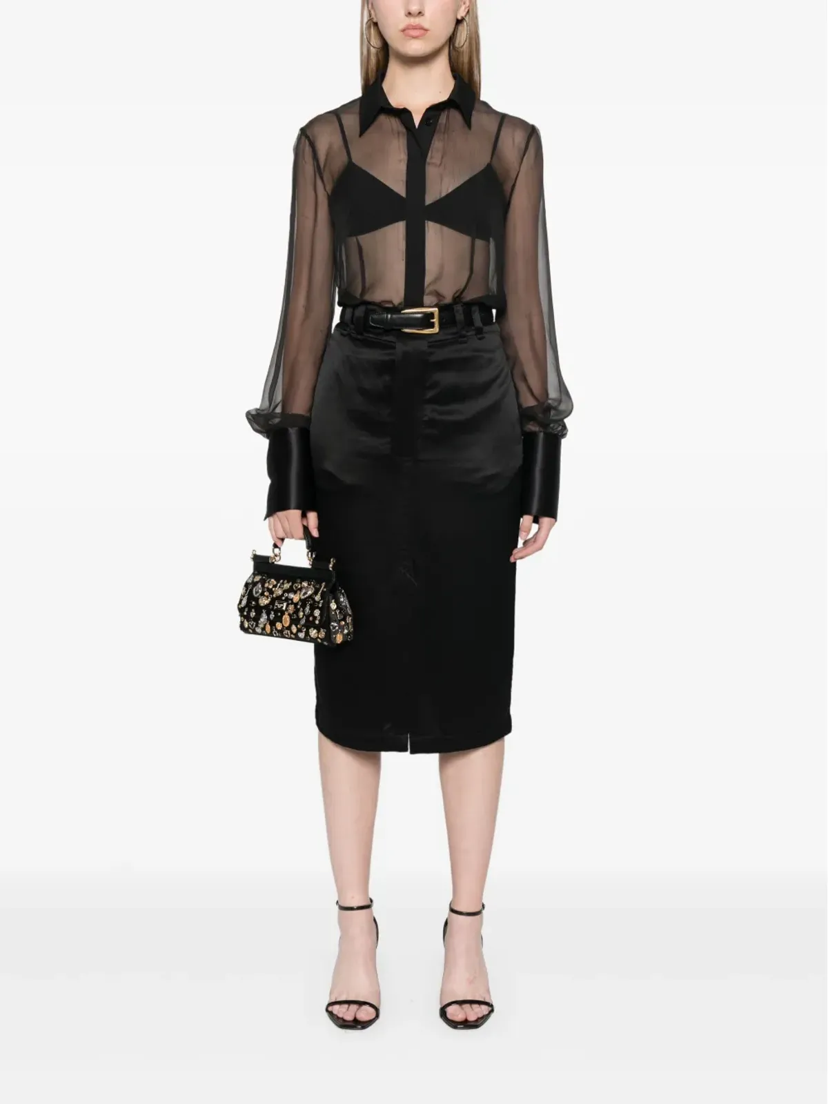 Saint Laurent シルクミディスカート - ブラック - 画像2