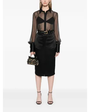 Saint Laurent シルクミディスカート - ブラック - サムネイル2