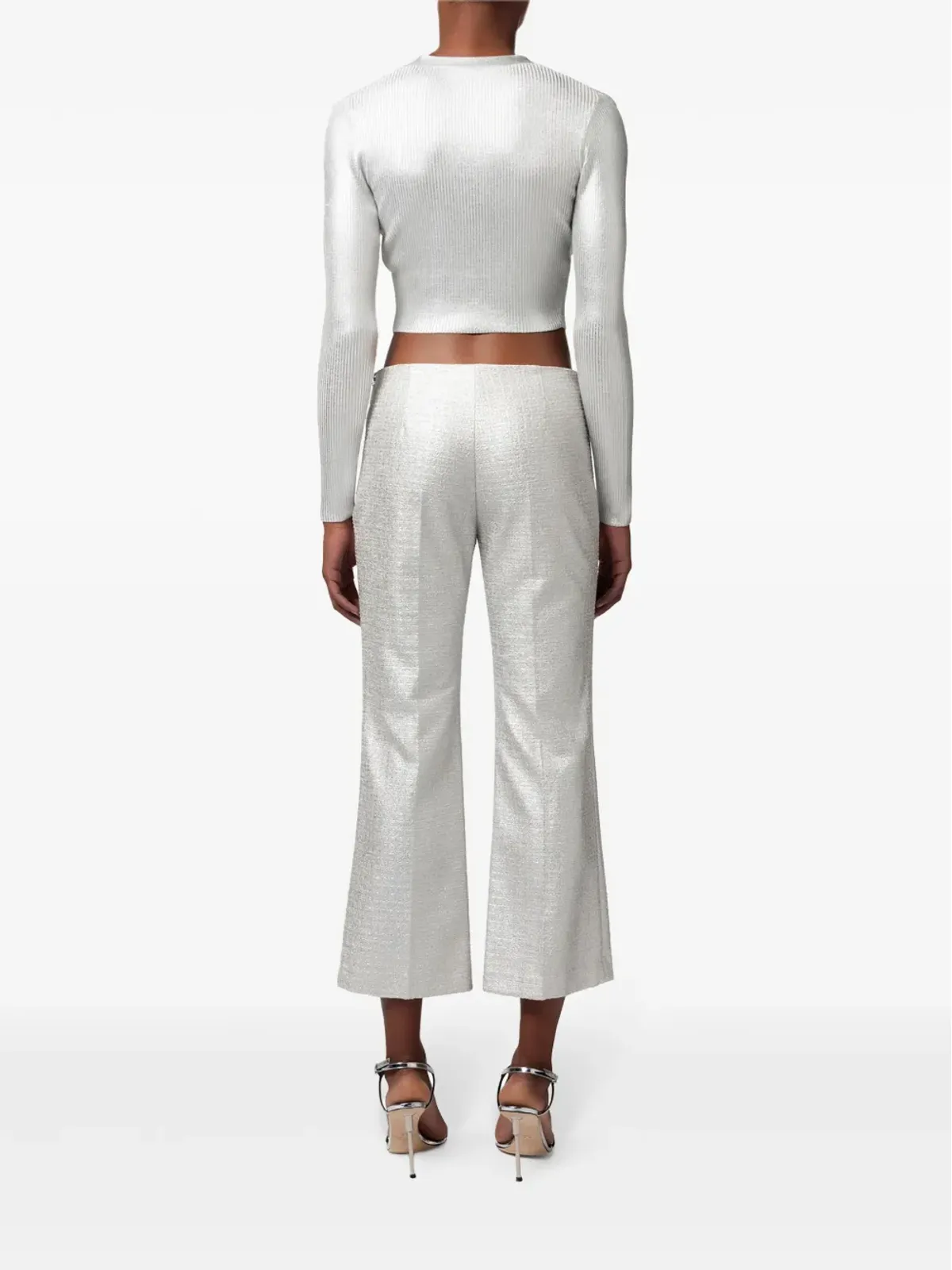 Elisabetta Franchi ラミネート加工クロップドカーディガン グレー - 画像3
